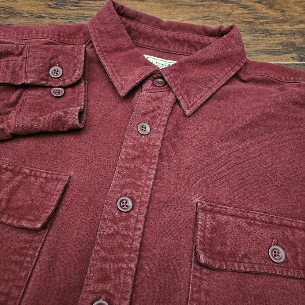 Vintage LL Bean‎ Chamois Flannel Shirt Mens XL USA Burgundy Long Sleeve Button